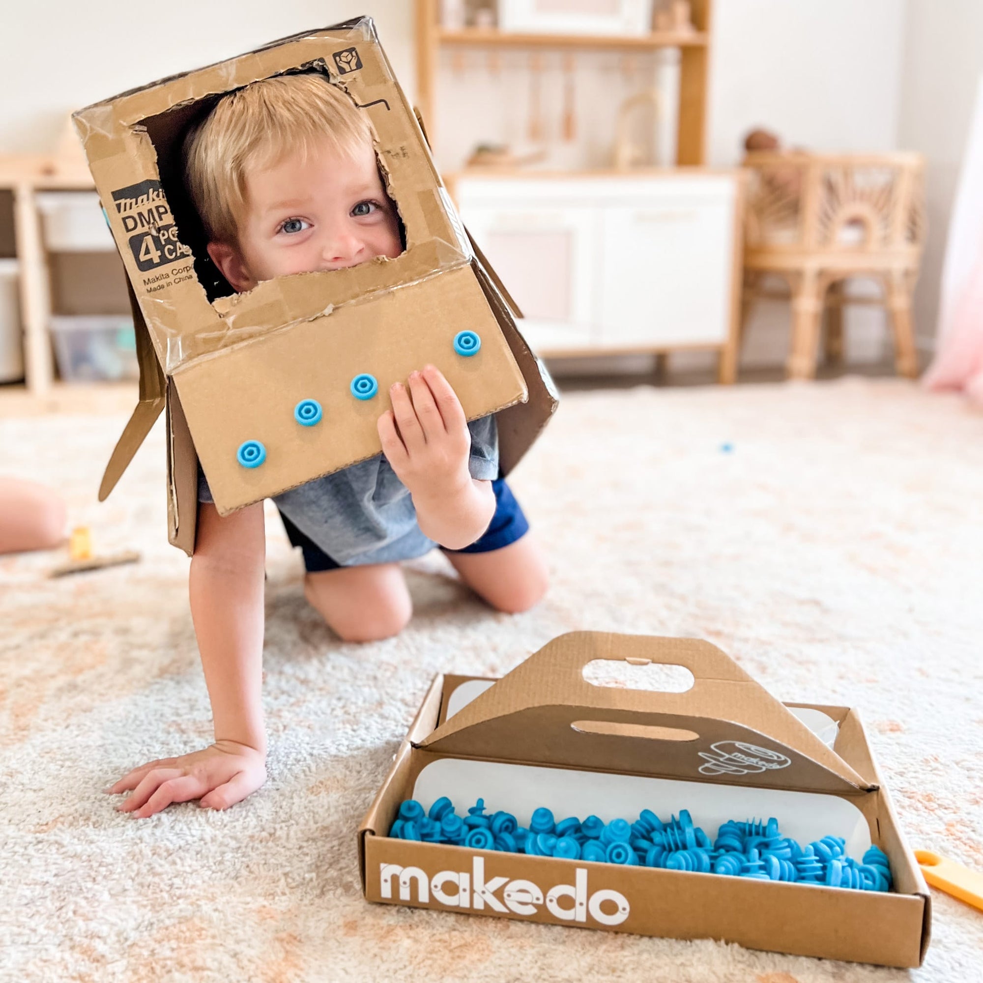 Makedo Invent, Upcycled Cardboard Construction Toolkit in Large Toolbox  (360 Pieces), STEM + STEAM Educational Toys for at Home Play + Classroom  Learning